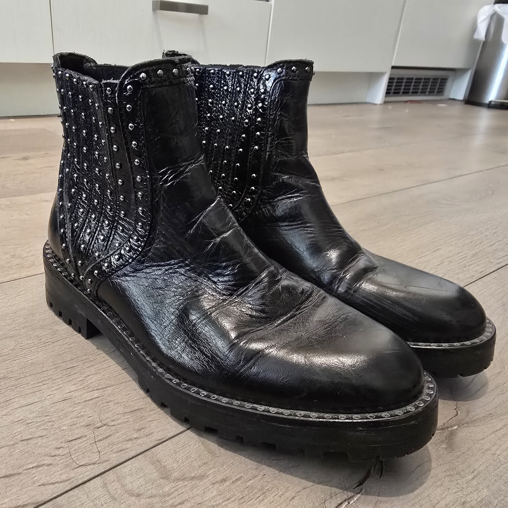 Zara Black Leather Studded Boots (EU 36 / US 6)